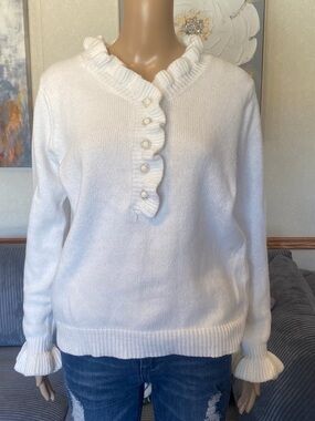 Women’s White Ruffle Sweater
